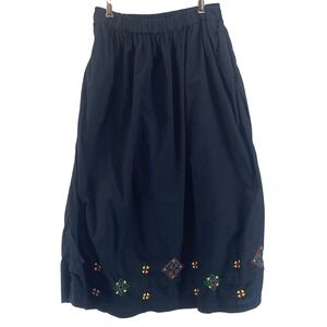 VTG Miss Bennington Black Embroidered Midi Skirt Women's L Boho Aztec Elastic